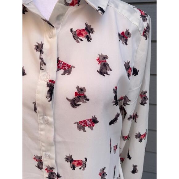 Como Vintage Size X-Small Button-Up Long Sleeve Blouse Terrier Dog Pattern - Picture 2 of 6
